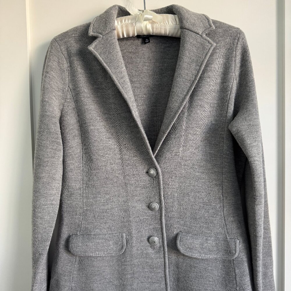 Talbots Merino Wool Lady jacket Gray Knit Blazer Size SP